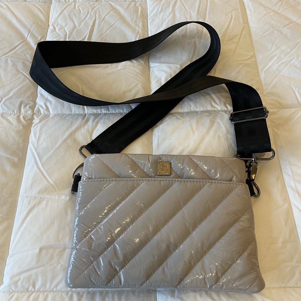 Think Royln Stylish Patent Gray Quilted Crossbody Bag